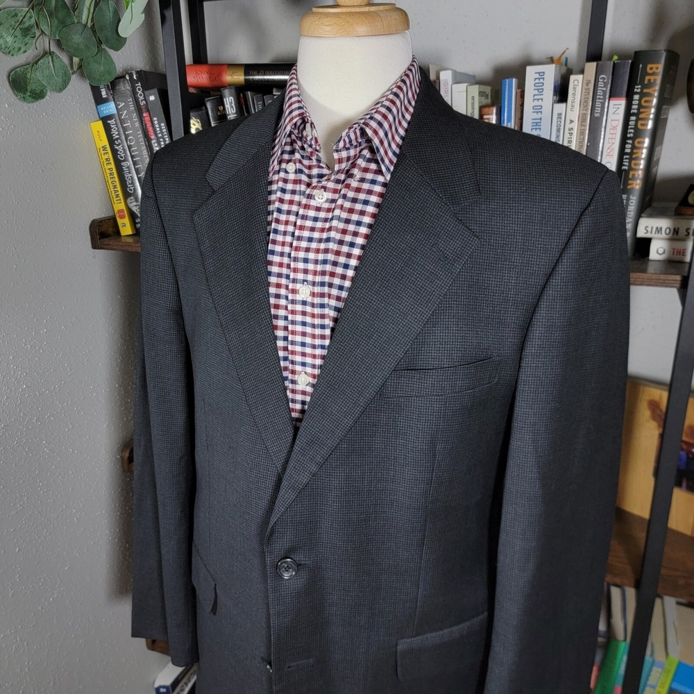 Jones New York Classic Mens Sport Houndstooth Charcoal Worsted Wool Cashmere 42R - Picture 11 of 16